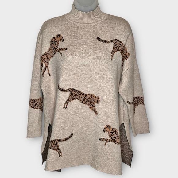 NOC leopard animal print tan oversized tunic sweater size small novelty - Picture 2 of 6
